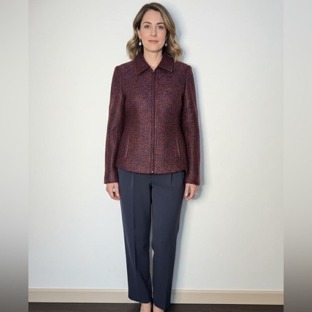 Sag Harbor VINTAGE 2 Pc. Multicolor Full Zip Blazer & Black Pants 6/8 Petite